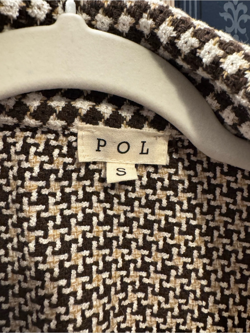 POL Brown and Cream Houndstooth Tweed Jacket